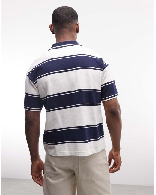 Reebok Blue Knitted Stripe Polo On Off White And Navy - Exclusive To Asos for men