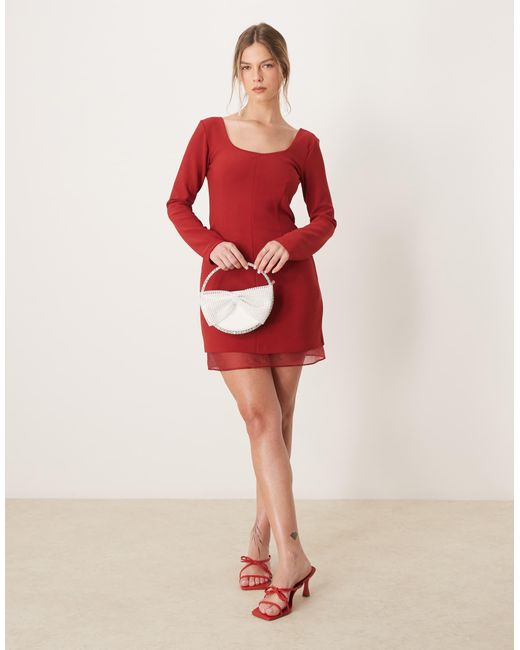 Abercrombie & Fitch Red Scoop Neck Mini Aline Dress With Sheer Insert