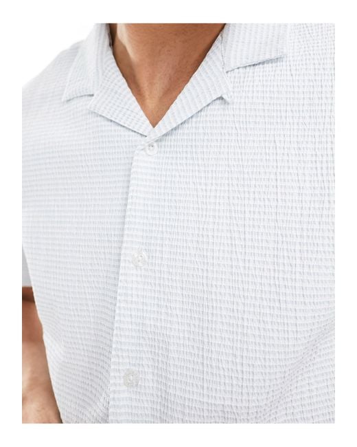 Brave Soul White Textured Camp Collar Shirt for men