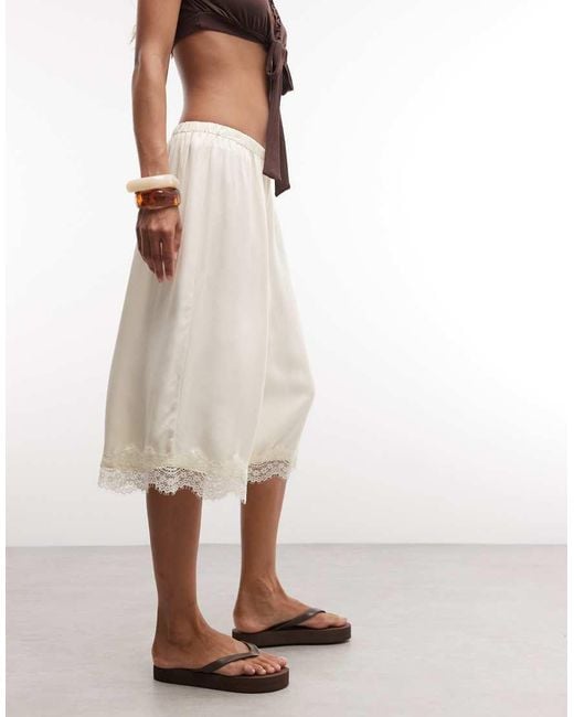 Reclaimed Vintage White Longline Satin Shorts With Lace Trim