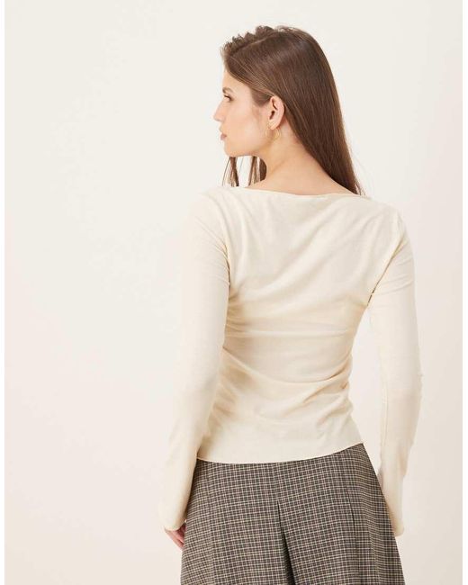 Mango Natural Boat Neck Flared Sleeve T-shirt