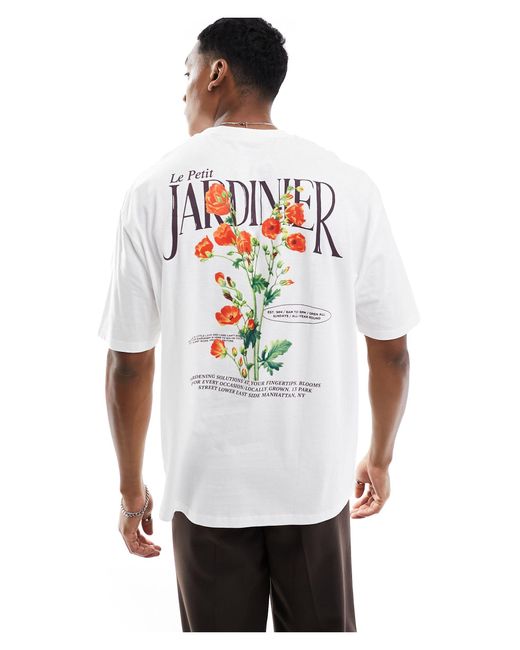 Camiseta blanca extragrande con estampado floral en la espalda ASOS de hombre de color White
