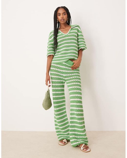 ASOS Gebreide Gestreepte Polotop Met Korte Mouwen En Stiksels, Deel Van Co-Ord Set in het Green