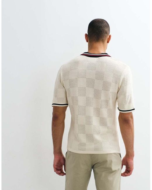 ASOS Natural Relaxed Knitted Football Style With Embroidery Notch Neck for men