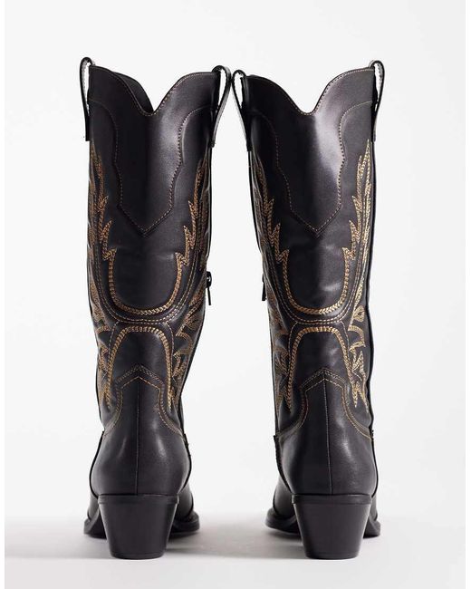 ASOS Black Celestine Flat Western Knee Boots