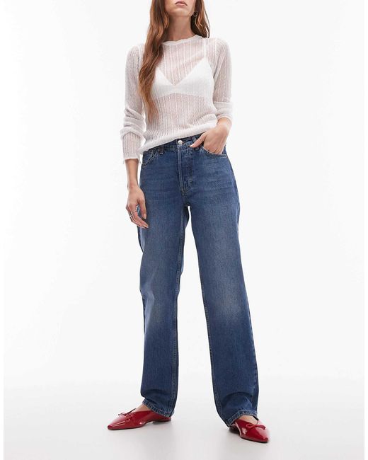 TOPSHOP Blue Runway Mid Rise Straight Jean