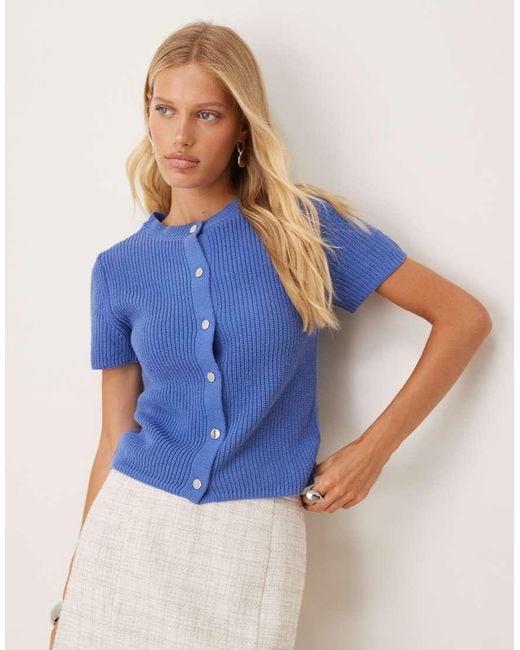 Mango Blue Lightweight Knitted Short Sleeve Cardigan