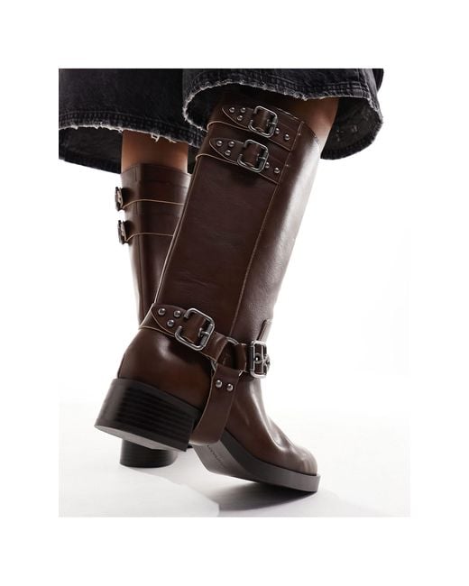 Stradivarius Black Buckle Detail Biker Boot