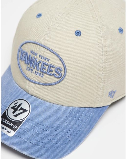 '47 White Ny Yankees Bubble Script Clean Up Cap With Contrast Peak