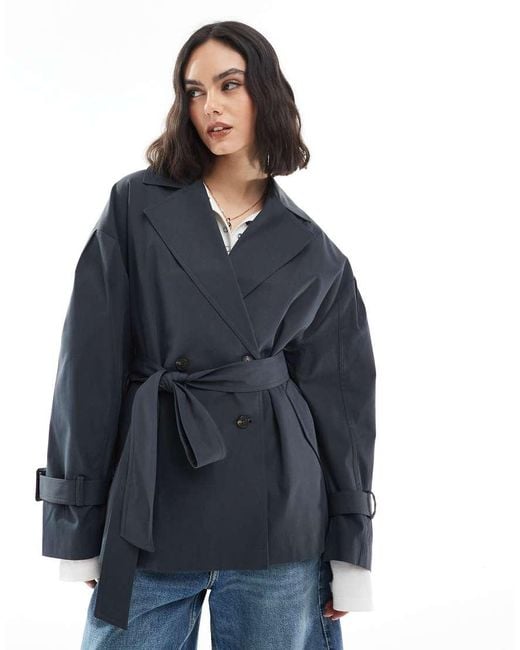 ASOS Blue Short Trench Coat With Belt