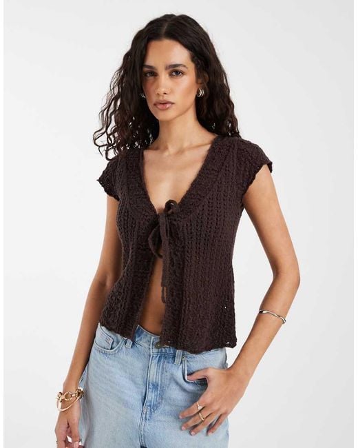 Hollister Blue Tie Front Knit Babydoll Top