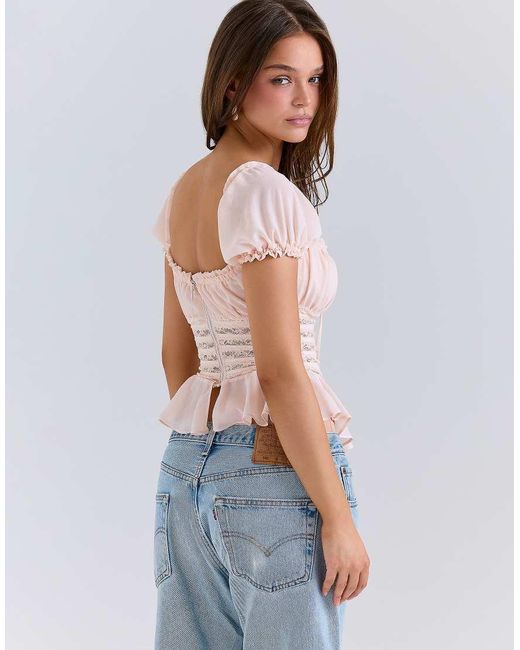 House Of Cb Blue Cara Lace Peplum Top