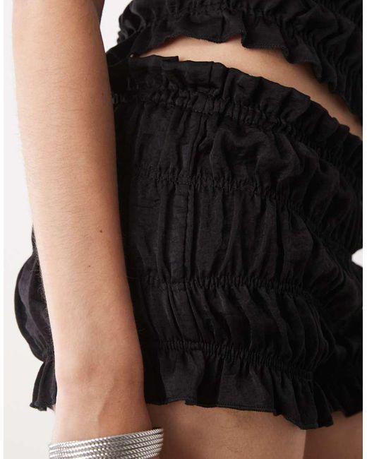 Collusion Black Satin Look Shirred Micro Shorts Co-ord
