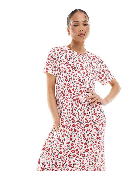 Threadbare Midi Jurk Van Jersey Met Korte Mouwen En Zakken in het Pink