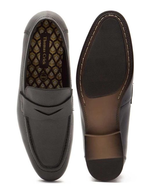 Thomas Crick Black Harley Loafer Leather Slip-On Loafer Shoes for men
