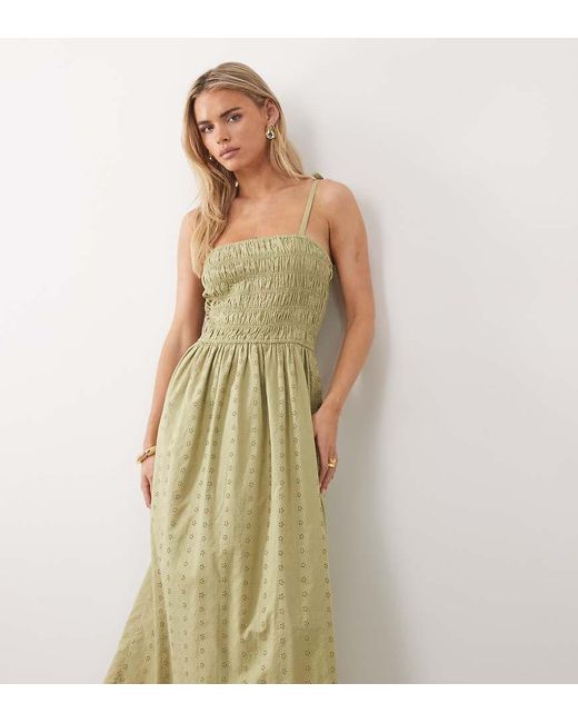 Miss Selfridge Green Strappy Broderie Maxi Dress