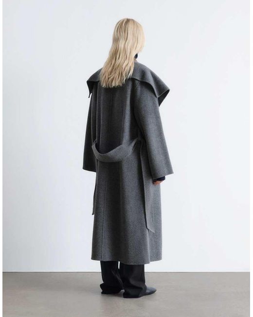 & Other Stories Black Wool Belted Maxi Coat With Funnel Neck