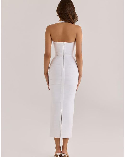 House Of Cb Natural The Silhouette True Halter Neck Bandage Maxi Dress
