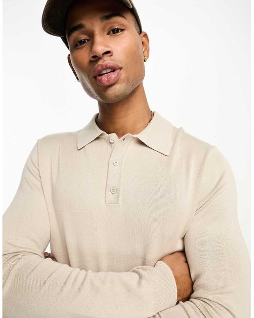 Polo Beis De Manga Larga De Punto De -Beis Neutro Only & Sons de hombre de color Natural