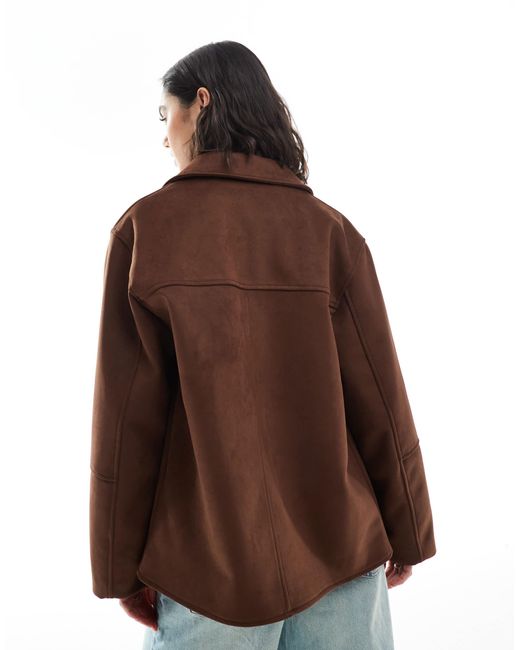 ASOS Blue – jacke aus mokkaem wildlederimitat mit knopfleiste
