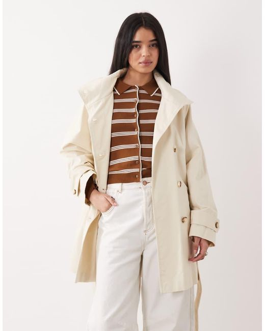 Mango Natural Cotton Rich Funnel Neck Trench Coat