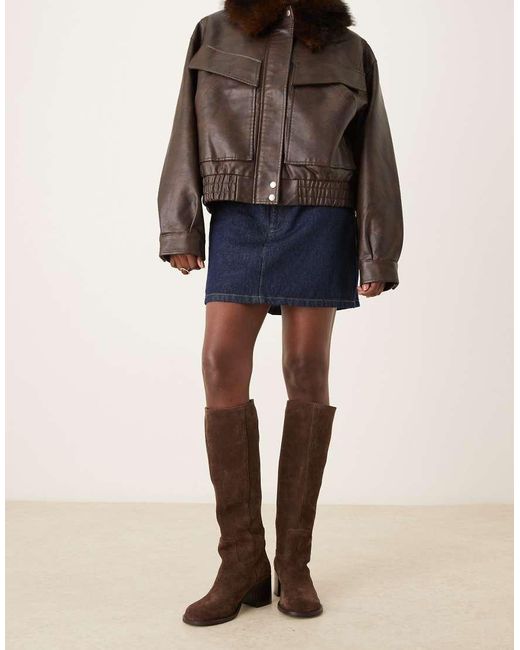 ASOS Natural Clyde Suede Round Toe Pull On Knee Boots
