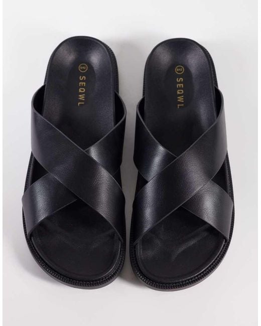 SEQWL Black Kidman Cross Over Flat Sandal for men