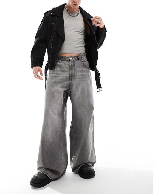 Bershka Gray Mega Baggy Fit Jeans for men