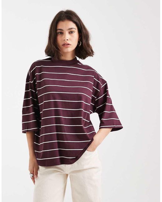 Vero Moda Hoogsluitend Gestreept T-Shirt Met Verlaagde Schouders in het Red