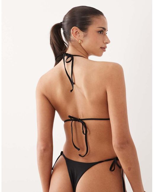 Oh Polly Black Butterfly Detail Tie Side Triangle Bikini Top Co-Ord