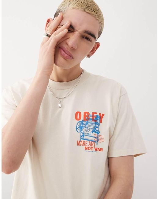 Camiseta Con Estampado En La Espalda Printing Press Make Art De -Blanco Obey de hombre de color White