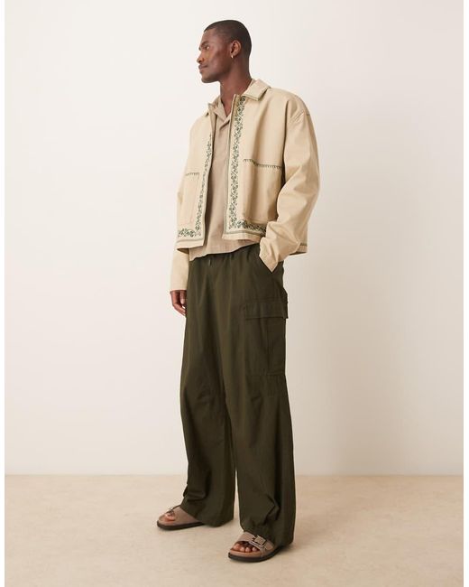 ASOS Natural Embroidered Harrington Jacket for men
