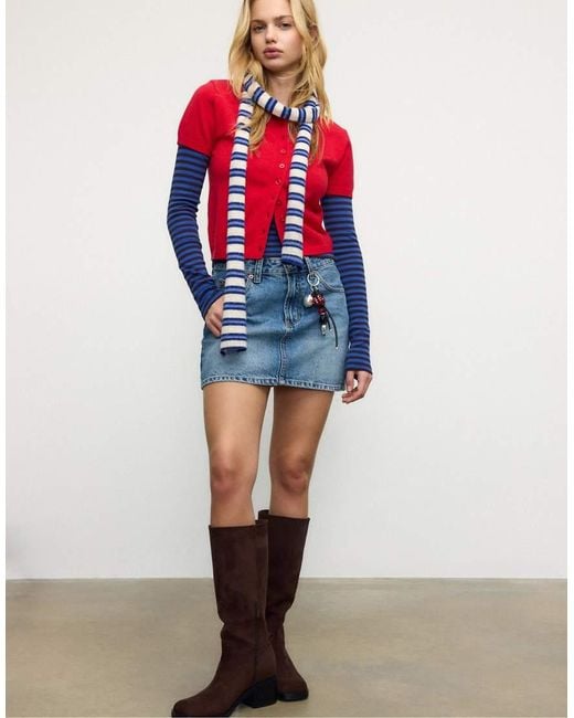 Stradivarius Red Short Sleeve Knit Polo Sweater