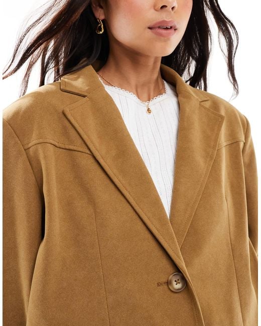 Stradivarius Natural – str – blazer aus wildleder