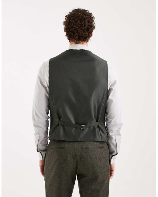 ASOS Green Wool Mix Slim Suit Waistcoat for men