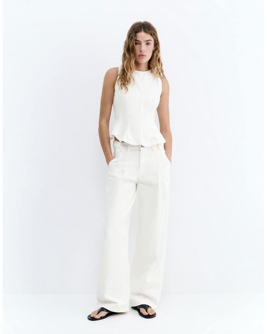 Pull&Bear White Denim Peplum Top