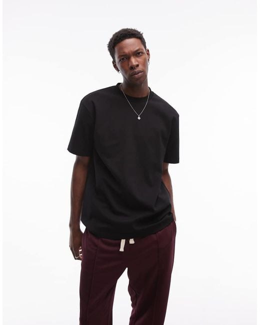 Topman Black Premium Heavyweight Relaxed Fit T-shirt 300gsm for men