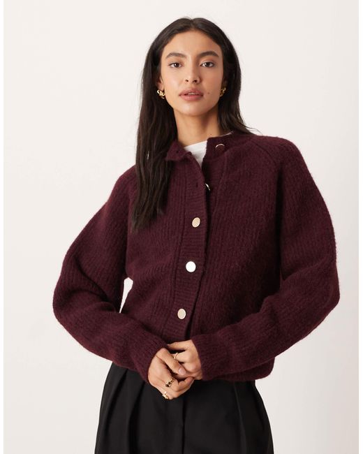 ASOS Purple Knitted Fisherman Rib Cardigan With Raglan Detail