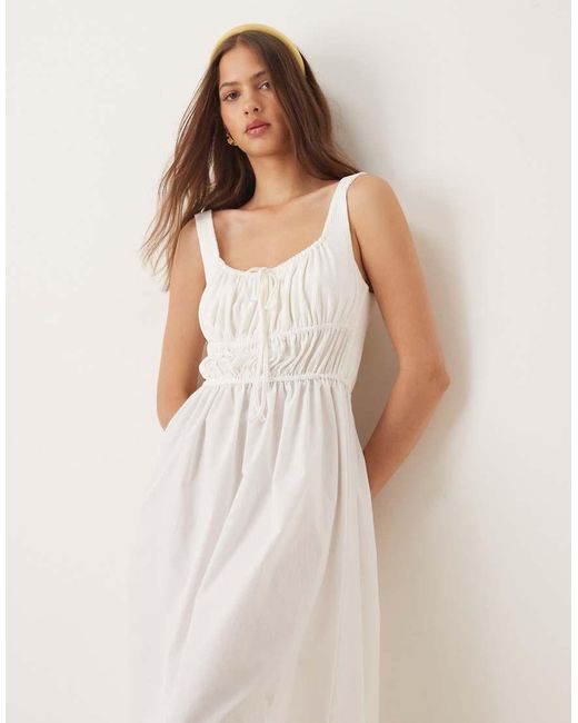 ASOS Natural Shirred Bust Cotton Mix Summer Midi Dress
