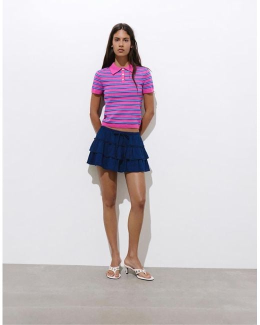 Pull&Bear Purple Ruffled Denim Skort