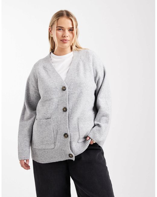 Vero Moda Gray Boxy Knitted Cardigan With Pockets