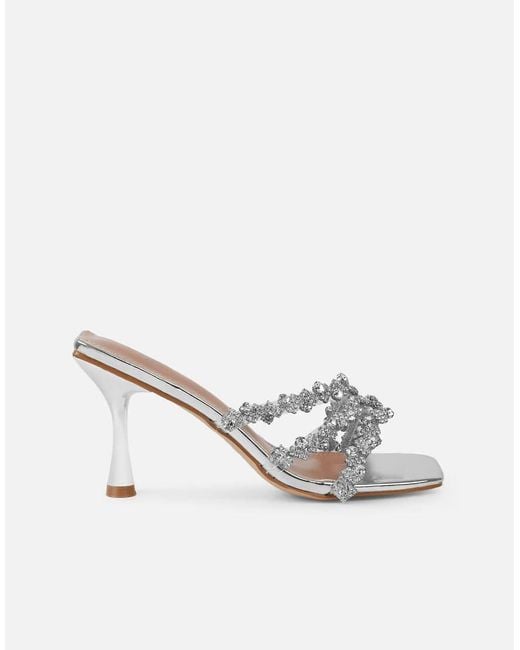 SIMMI Brown Blushing Diamante Mid Heel Mules Wide Fit