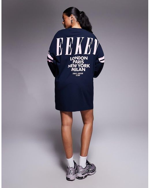 ASOS Blue Weekend Collective Icon Oversized Long Sleeve T-shirt Dress With Stacked Back Logo