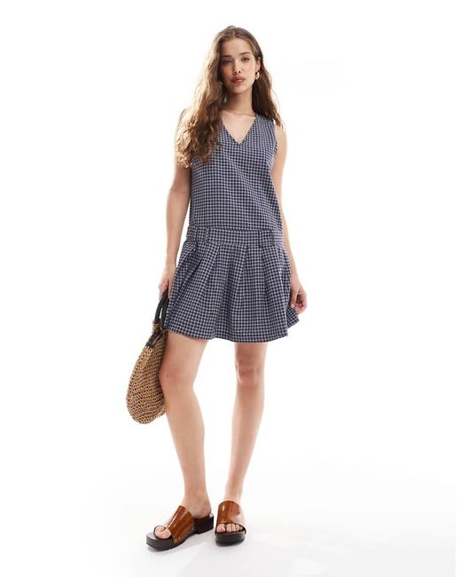 ONLY Geplooide Mouwloze Mini Jurk Met Verlaagde Zoom in het Blue