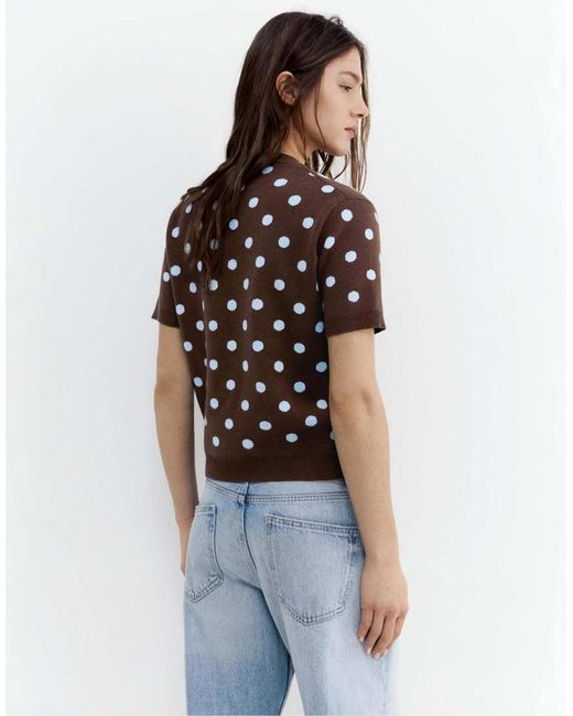 Pull&Bear Blue Polka Dot Knit Top
