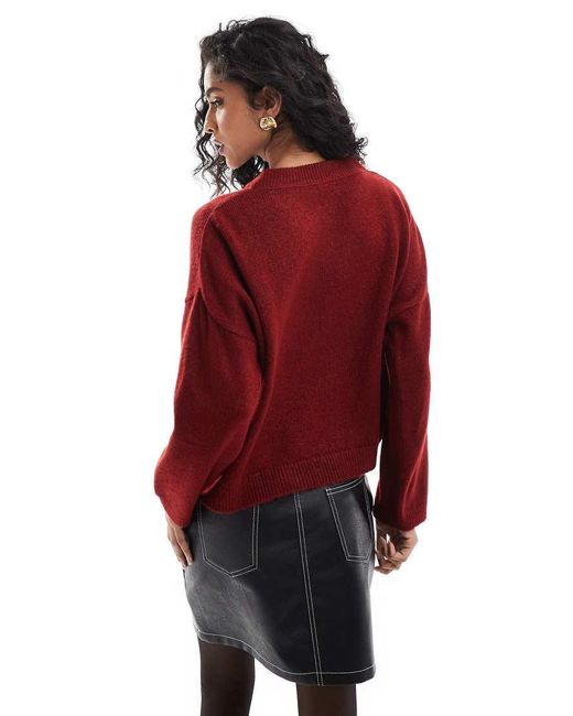 ASOS Gebreide Trui Met V-Hals in het Red