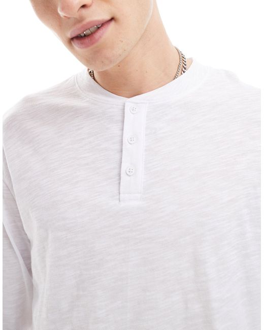 Reclaimed (vintage) White Long Sleeve Slub Henley T Shirt for men