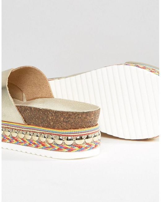 Carvela Kurt Geiger Kake Gold Leather Espadrille Flatform Slide