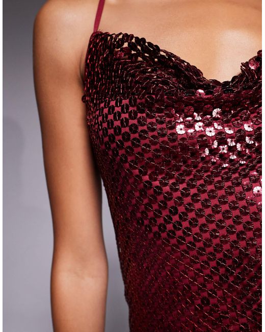 River Island Red Sequin Drape Cami Top