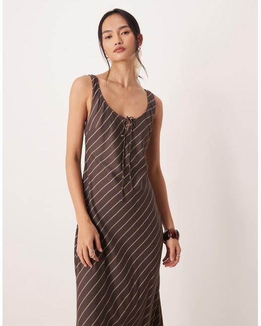 ASOS Natural Scoop Neck Tie Front Midi Dress